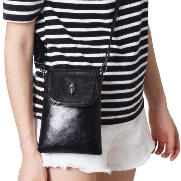 Small Crossbody Cell Phone Purse Gothic Leather Bag Shoulder Travel Purse - Picture 9 of 9